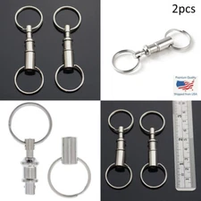 2x PCS - Quick Release Keychain Dual Detachable Pull Apart Key Ring Fob Holder