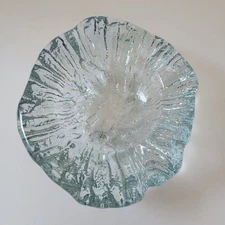 Vintage Blenko Ice Bark Ashtray Handblown Glass 1960s 3-glass feet Very Heavy