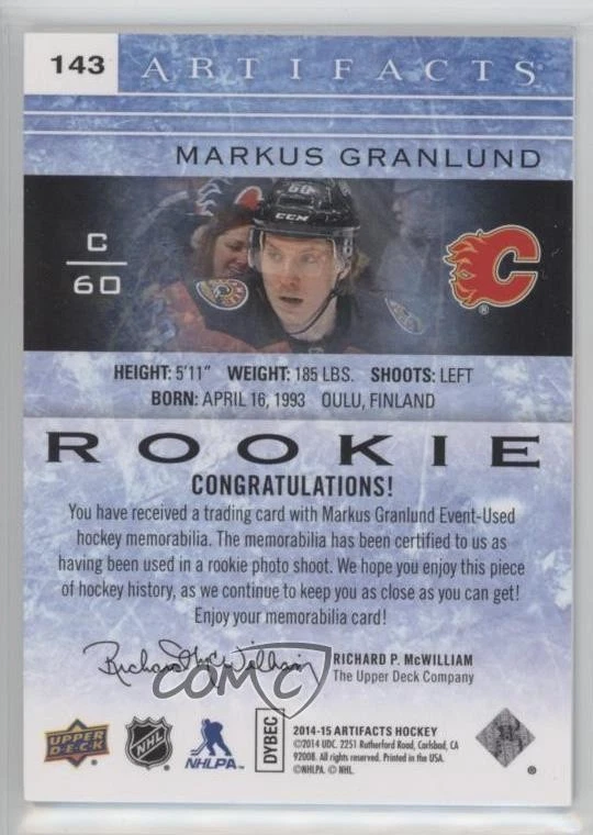 2014 Artifacts Rookies Silver Jersey/Jersey /399 Markus Granlund #143 Rookie RC - Image 2 of 2