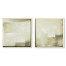 Framed Green Abstract Wall Art, Hand Painted Modern Canvas Print Artwork, Squ...