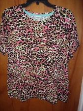 RAFAELLA WEEKEND SHORT SLEEVE MULTI LEOPARD TOP WITH GOLD STUD WORK  XL WOMEN