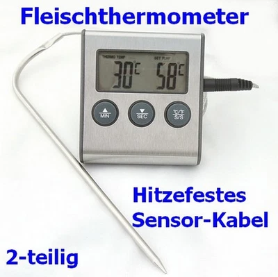 DIW Fleisch Braten Thermometer ET921 bis 250°C hitzefestes Sensorkabel Timer-99min