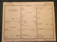 1978 FIAT X 1/9 & 128 79 I-4 ENGINE SUN TUNE-UP CHART USEFUL 1290cc INFO! 128