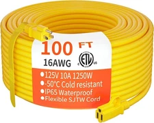 16/3 Gauge Heavy Duty Outdoor Extension Cord 100 ft Waterproof Cold-Resistant