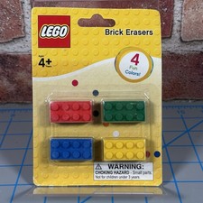 LEGO Brick Erasers 4 Pack Red, Green, Blue,  Yellow BRAND NEW, Sealed