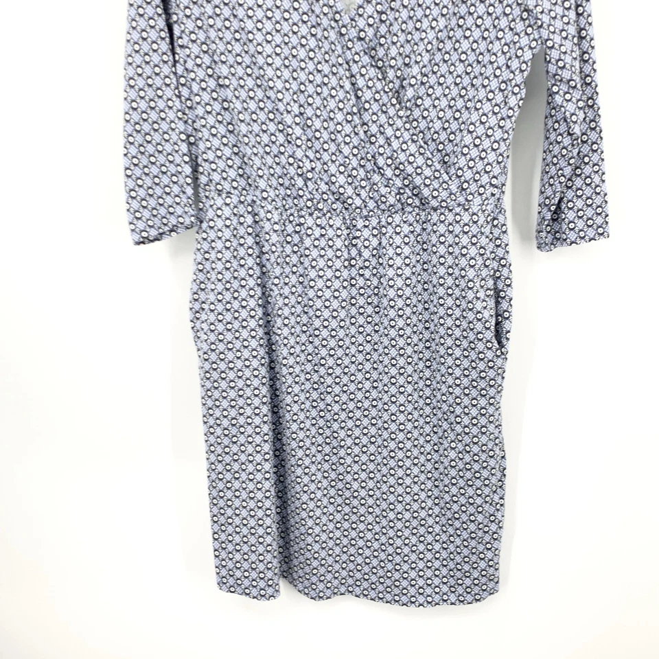 Vestido Boden Mujer Talla 8 Mediano Manga Corta 3/4 Envolvente Azul Blanco Estampado Elástico Foto 4 de 4