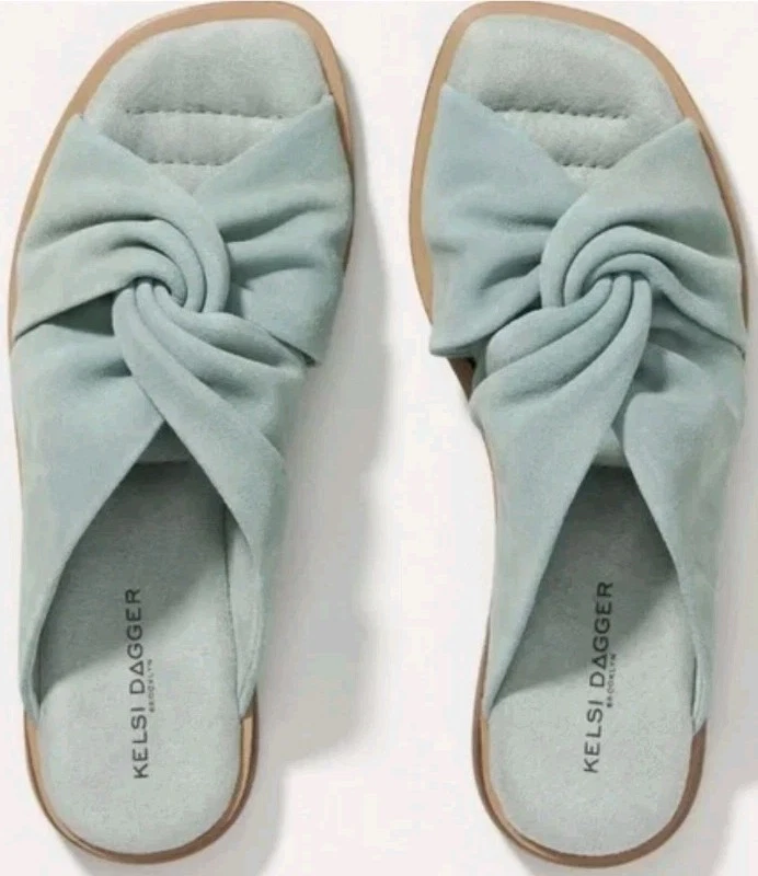 Sandalia plana KELSI DAGGER Brooklynn 9.5 azul gamuza nudo torcido mula punta abierta Foto 2 de 4
