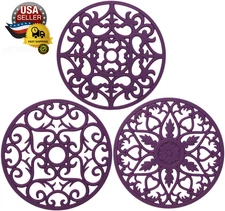 Trivets for Dishes/Pots/Pans, 3 Pcs Silicone Mats, Flexible/Durable/Non Slip Hot