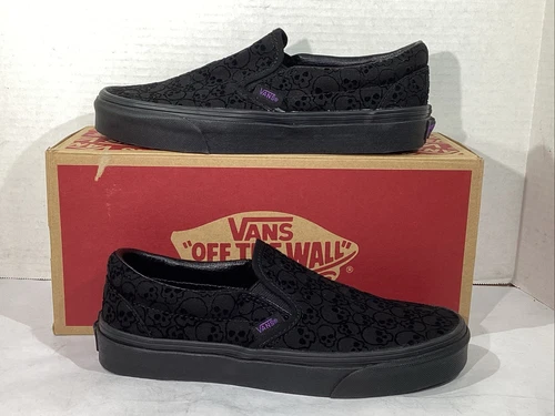 Sneakers Vans uomo taglia 5 5 EU 37 nero viola teschi classiche slip on AJ 1201