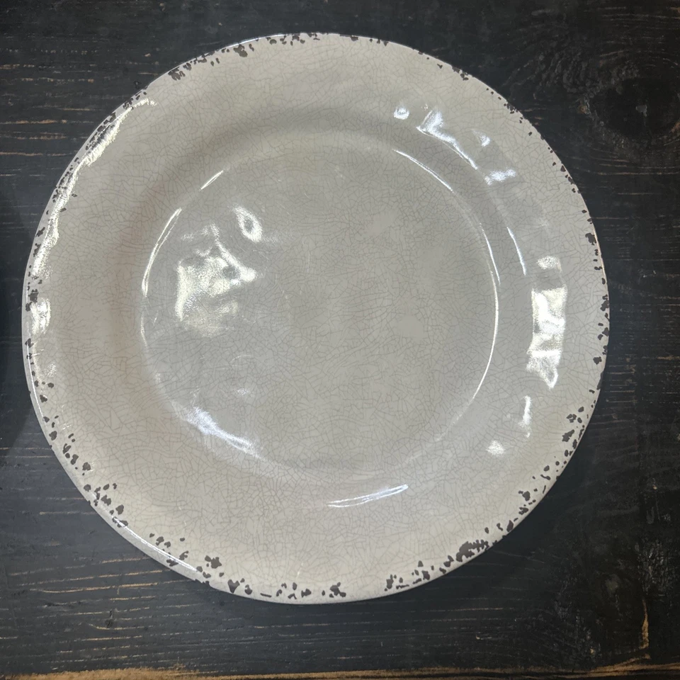 Juego de 8 piezas de melamina Tommy Bahama beige crema craquelada 4 platos de cena 4 cuencos  Foto 2 de 4