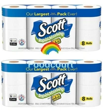 2 Packs Scott Rapid-Dissolving Toilet Paper Bath Tissue 8 Rolls, Total 16 Rolls