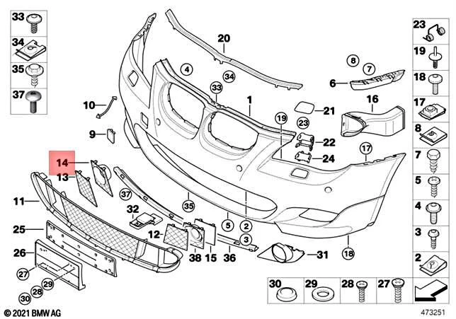 Genuine BMW 5-Series E60 E61 LCI 07-10 M Sport Front Bumper Grille for ACC RIGHT - Image 2 of 4