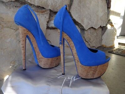 Giuseppe Zanotti Denny 115 Skyhigh Platform Pumps Blue Suede EU 39