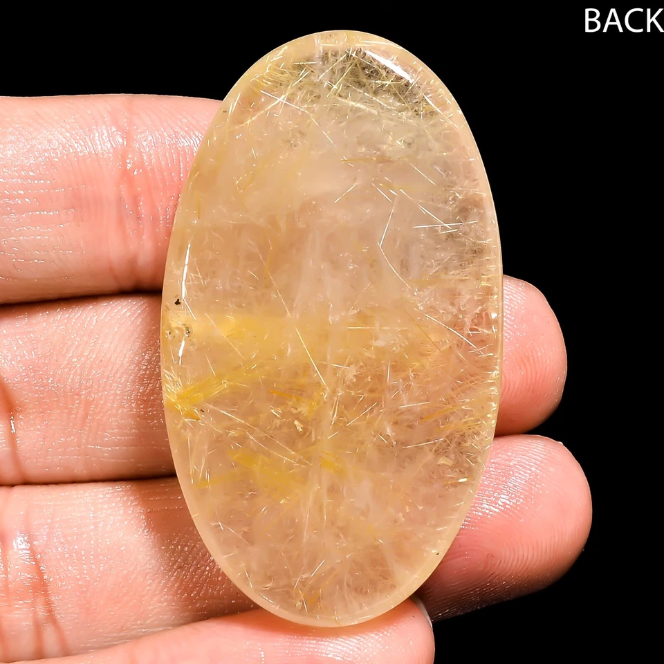 26x46x9mm 103.15CT Natural Needle in Golden Rutile Quartz Oval Cabochon Gemstone - Image 3 of 4