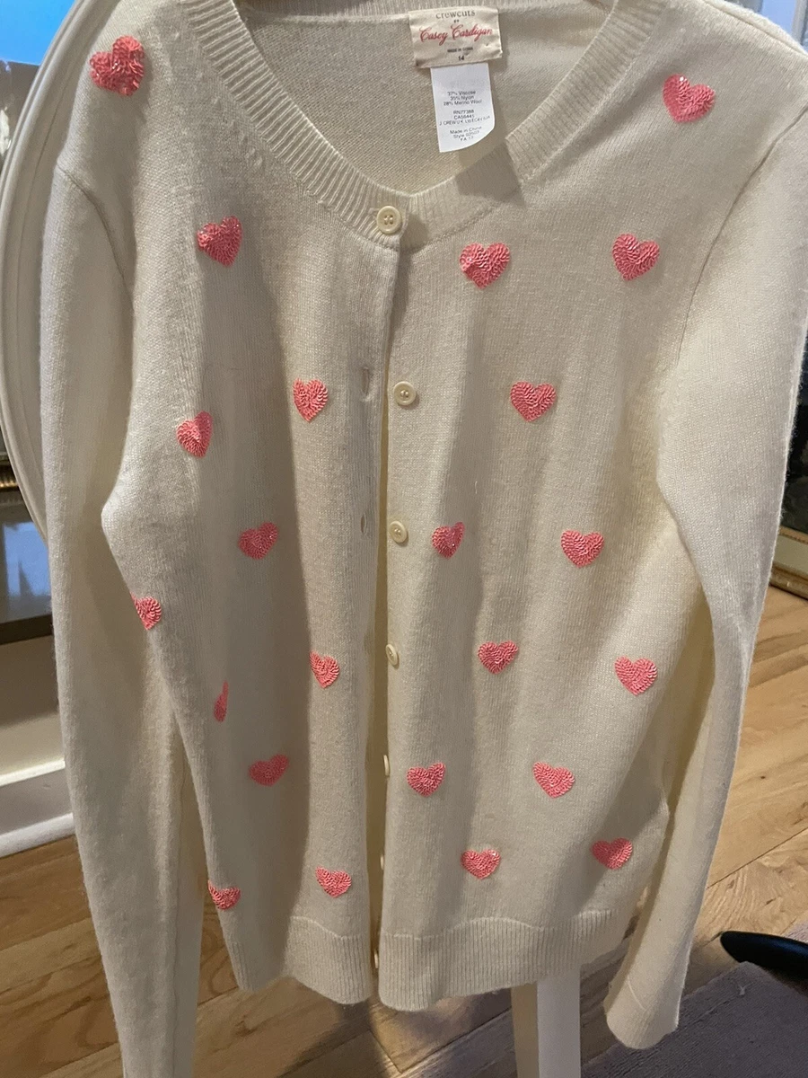 crewcuts girls cardigan sweater sequin hearts size 12 14 eBay
