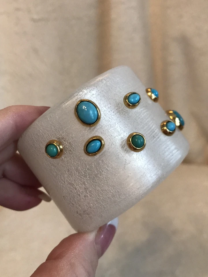 ALEXIS BITTAR White Lucite Turquoise Stone Acid Washed Cuff Bracelet