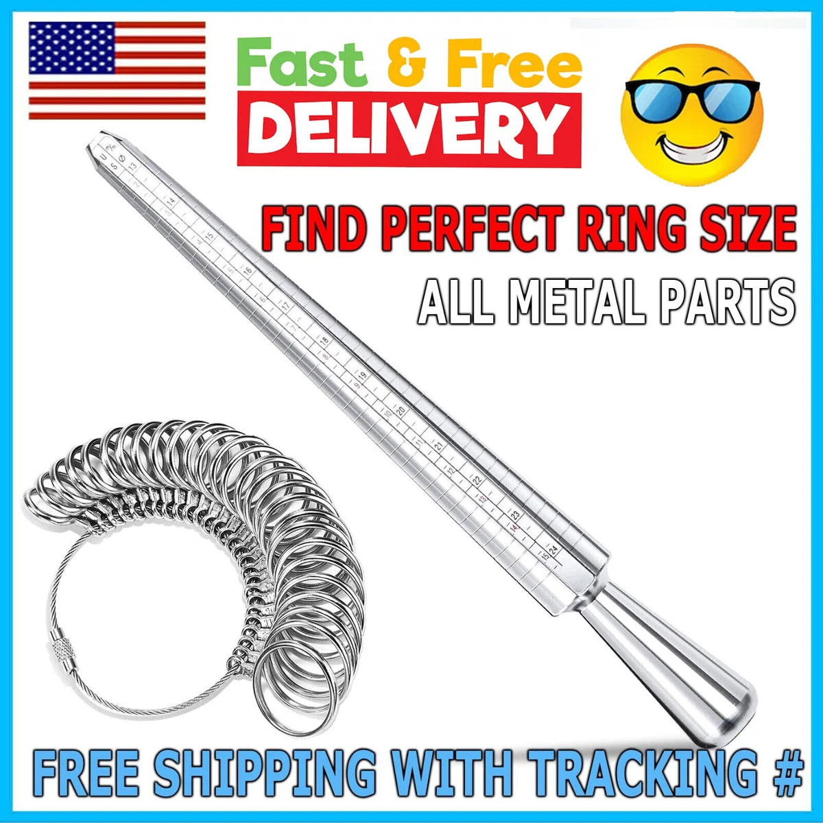 Metal Ring Sizer Gauge Mandrel Finger Sizing Measure Stick Standard Tool  Sliver