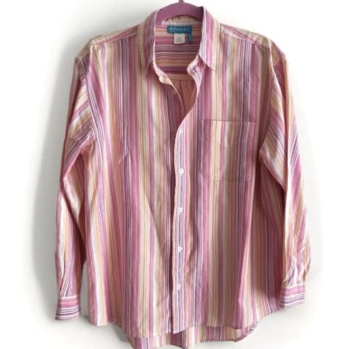 Fresh Produce Pink Classic Cotton Striped Oxford Long Sleeve Shirt MEDIUM
