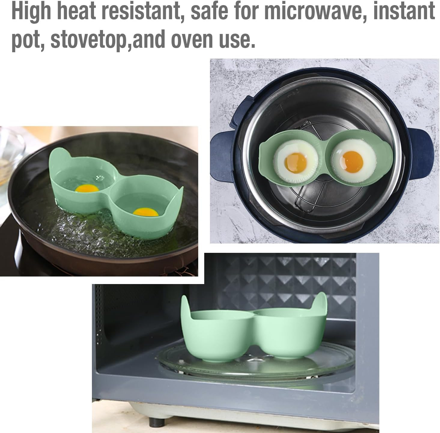 2-Cavity Silicone Microwave Egg Poacher Cooker with Lid & Handle - Dishwasher Sa