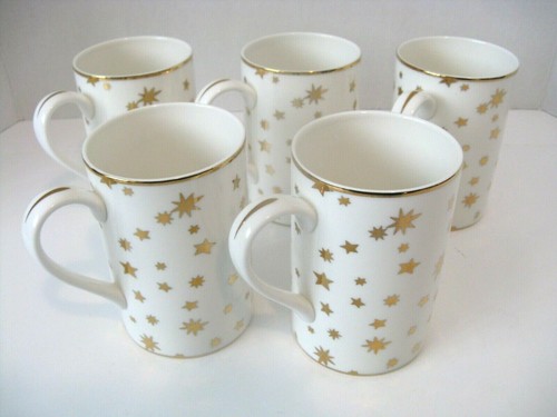 Galaxy White by Sakura Set of 5 Fine Porcelain 4-1/4" Mugs 14k Gold EUC - Picture 2 of 6