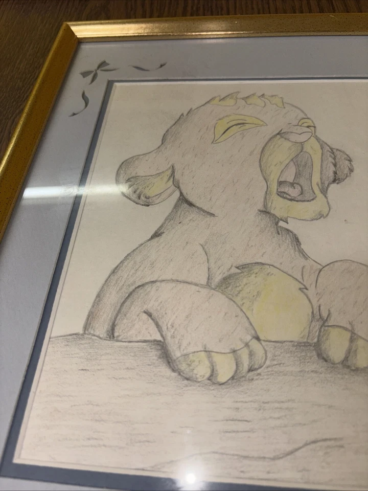 Dibujo Simba del Rey León firmado enmarcado - Arte infantil para bebé niño Foto 3 de 4
