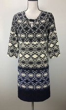 Taylor Shift Dress Size 8 Scoop Neck 3/4 Sleeve Abstract Print J2079