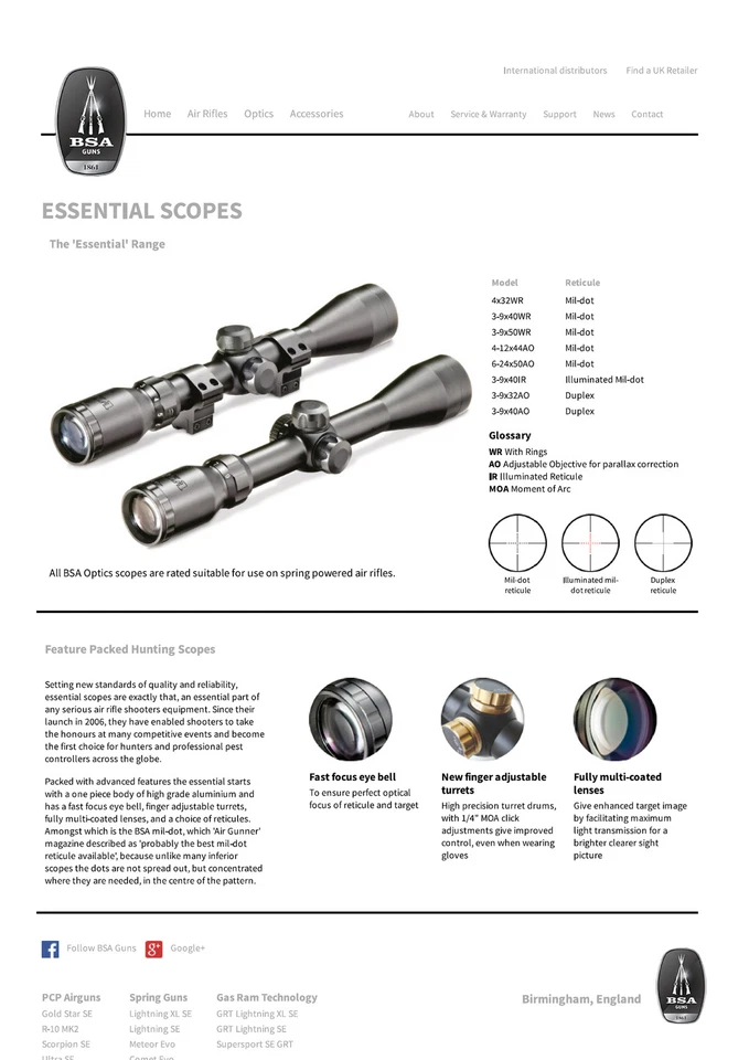 BSA Essential 3-9 x 50 Mil Dot 30mm Tube Air Rifle Scope - 1 piece mount 177 22 - Image 4 of 4
