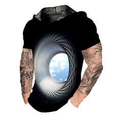 Men's Hoodie T Shirt Short Sleeve 3D Optical Illusion Black Soft LightWeight Tee