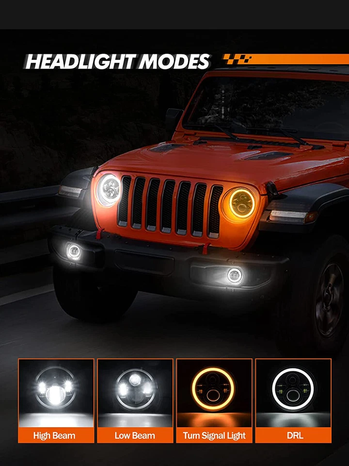 Светодиодные фары DOT Halo 7 дюймов + комбинированный комплект противотуманных фар 4 дюйма для Jeep Wrangler JK JKU - Изображение 4 из 4