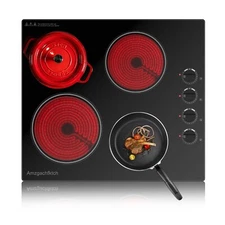 Amzgachfktch Built-in Electric Ceramic Cooktop 24 in With 4 Burner  Black 6700W
