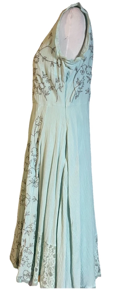 J Peterman вышитый цветочный кружева Dresz 16 Midi порошок синий классический богемное Индия - Изображение 2 из 4