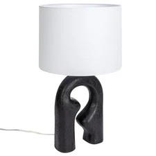 Modern Abstract Sculptural Table Lamp with Drum Shade, Black and White