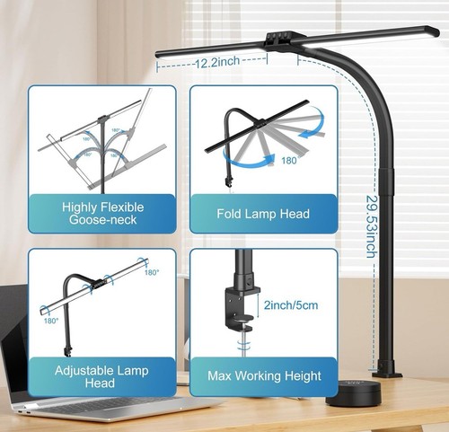 LED Desk Lamp with Clamp, Wireless Remote Control Dimming Stepless Architect - Picture 5 of 6