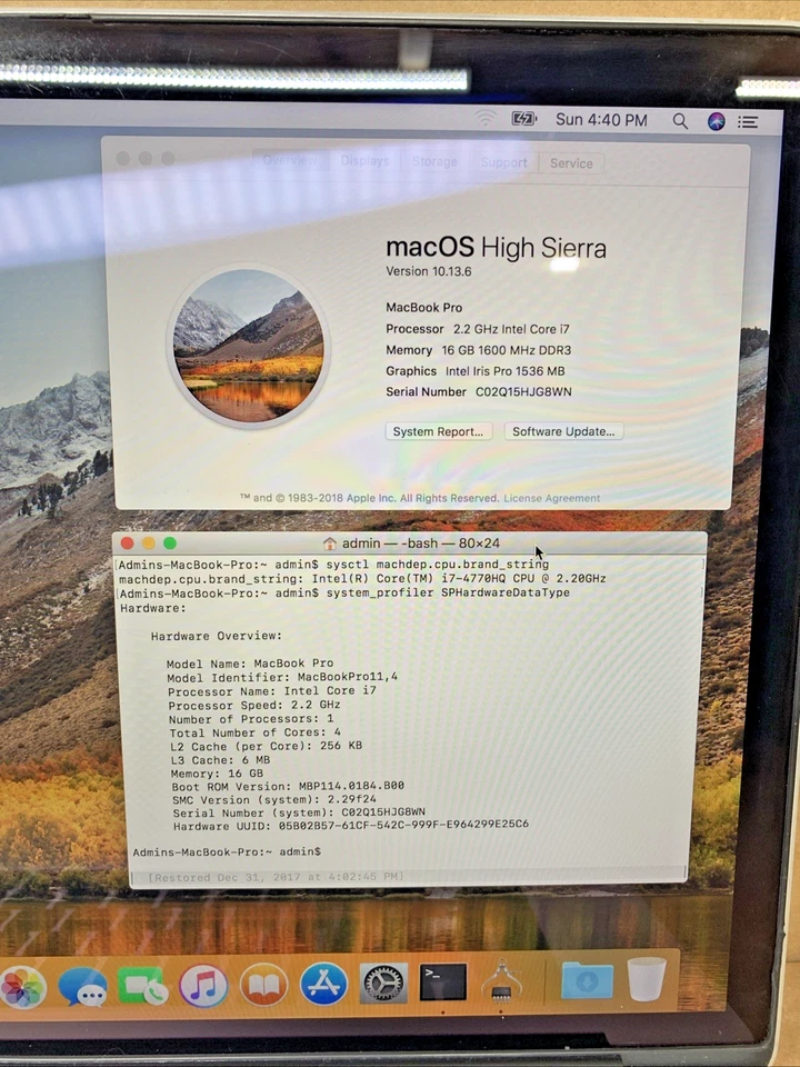 Apple Macbook Pro 15 Intel Core I7-4770U@2.3GHz 16GB 250GB HDD MacOS High Sierra - Image 3 of 4