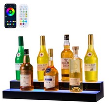VEVOR LED Lighted Liquor Bottle Display Home Bar Shelf 2 Tiers 24 inches Acrylic