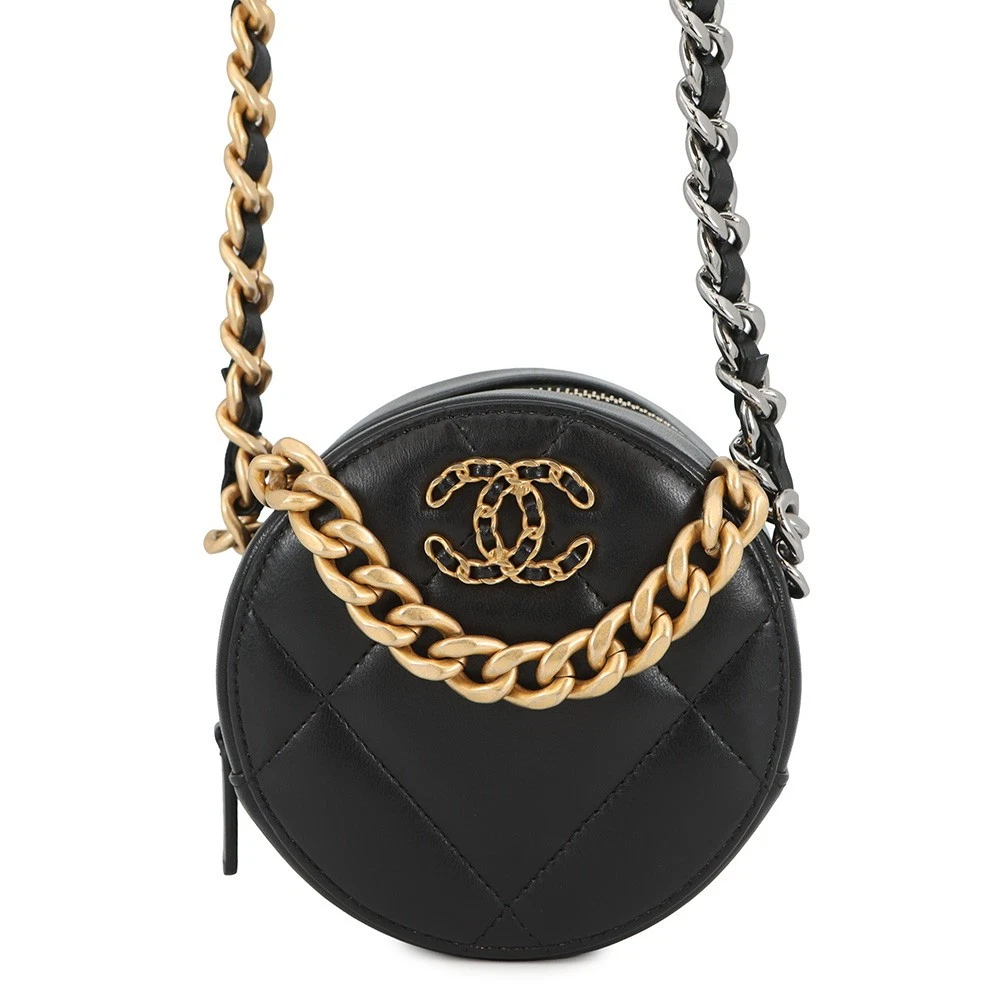 Chanel — CHANEL Round ChainShoulder Bag Lambskin Black AP0945