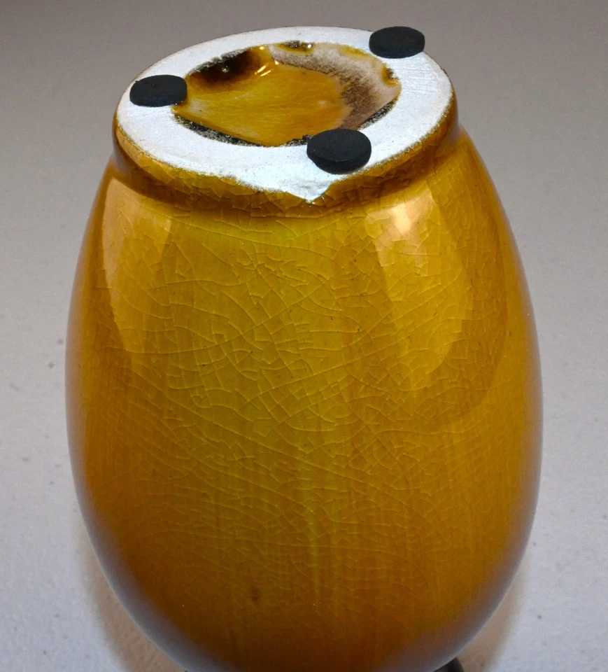 VTG Hosley TM Potteries Gold Yellow Tones Metallic Brown Glitter Drip Glaze - Image 4 of 4