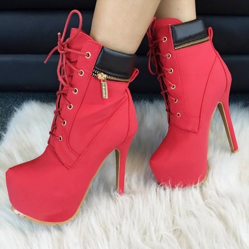 Women Lace Up High Top Ankle boots Pump Stiletto Platform High Heel Booties  B63 | eBay