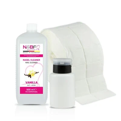 NAILS & BEAUTY FACTORY N&BF Nagel Cleaner Vanille Duft 500ml Iso 1000 Zelletten 150ml Dispenser Schwarz