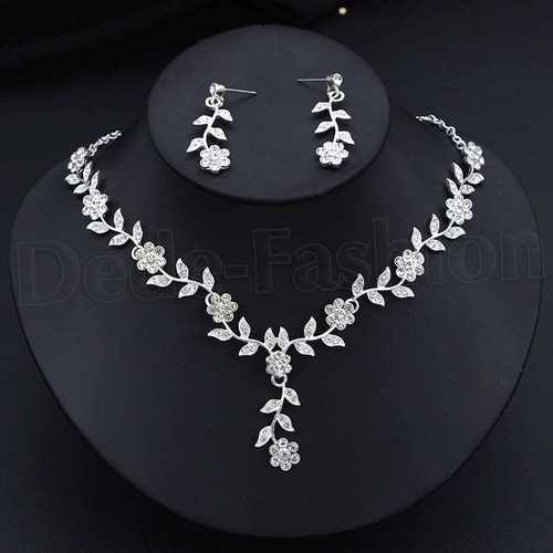 NEU 2tlg. Schmuckset ROSA Blüte COLLIER Braut HALSKETTE Hochzeit OHRRINGE Strass - Bild 3 von 8