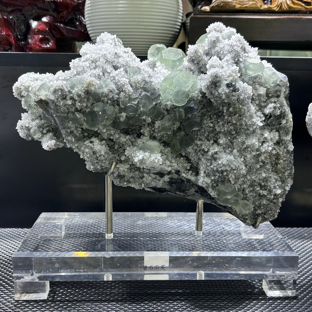 17.8LB Rare Natural Fluorite Quartz Crystal Healing Mineral Specimen with Stand