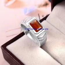 Natural Hessonite Gemstone with 925 Sterling Silver Ring For Men's #987