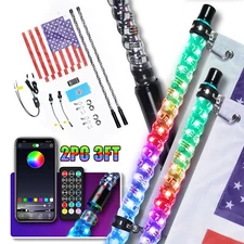 Pair 3FT Spiral RGB LED Whip Light Chasing Antenna w/ Remote for Off-road Trunk