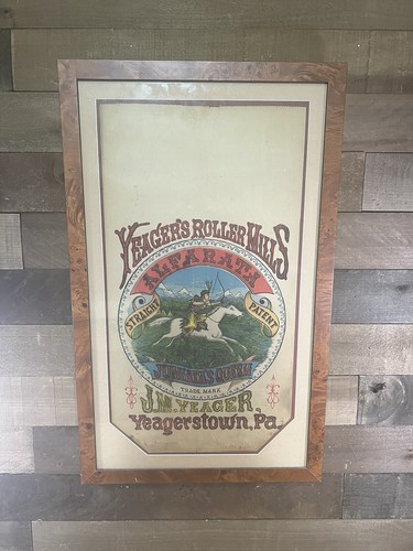 Vintage Yeager’s Roller Mills Native American Logo Flour Bag Framed