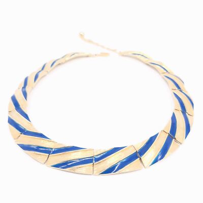 Trifari Blue Enamel  24K Gold Necklace