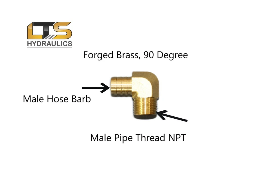 1/4" Hose Barb x 1/4" Male Pipe NPT 90 Degree Forged Brass Fitting Qty 1 - Image 3 of 4