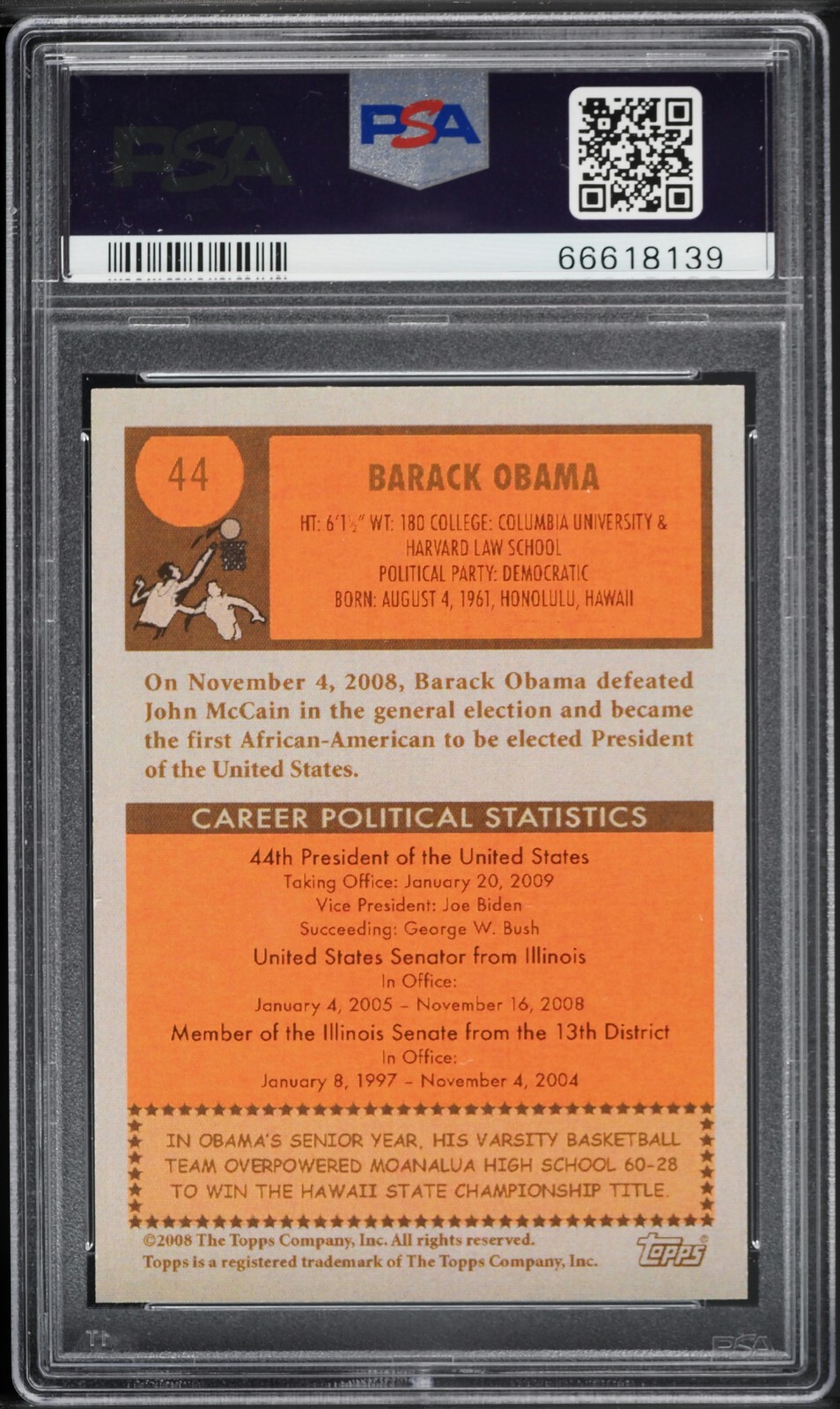 Obama Rookie Card Barack Obama 2008 Topps PSA 10 Hawaii All Star Basketball Rookie Card ...