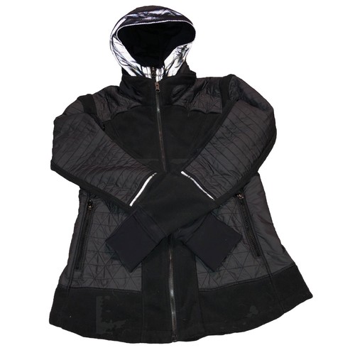 Lululemon Women's Fleecy Keen Double Full Zip Quilted Hooded Jacket Sz 10 Black - Picture 3 of 19