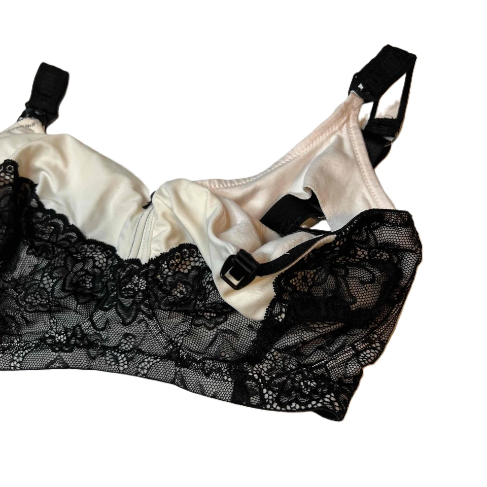 Sujetador de lactancia Hotmilk crema negro encaje superpuesto sin alambres para mujer 34H Foto 2 de 4