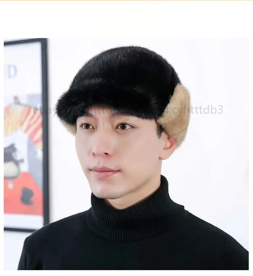 Nuevo sombrero de piel de visón real para hombre grueso invierno cálido gorra de béisbol moda al aire libre Foto 4 de 4